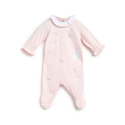 Girls Light Pink Applique Nappy Opening Babysuit